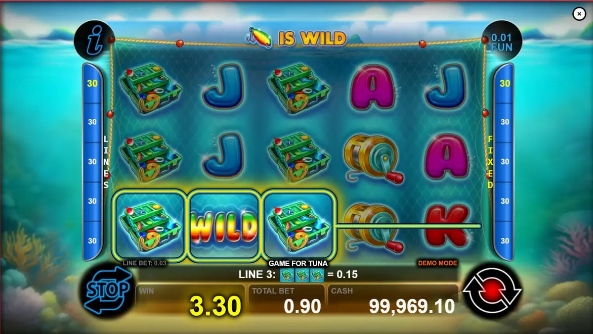 Tampilan visual slot Game for Tuna dengan tema bawah laut yang cerah